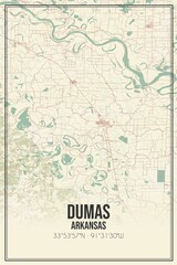 Retro US city map of Dumas, Arkansas. Vintage street map.