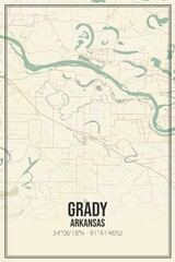 Retro US city map of Grady, Arkansas. Vintage street map.