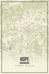Retro US city map of Hope, Arkansas. Vintage street map.