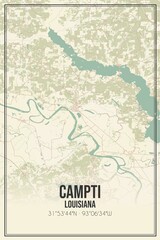 Retro US city map of Campti, Louisiana. Vintage street map.