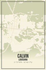 Retro US city map of Calvin, Louisiana. Vintage street map.