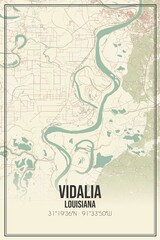 Retro US city map of Vidalia, Louisiana. Vintage street map.