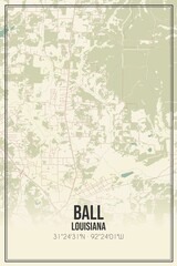 Retro US city map of Ball, Louisiana. Vintage street map.