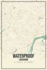Retro US city map of Waterproof, Louisiana. Vintage street map.