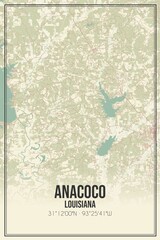 Retro US city map of Anacoco, Louisiana. Vintage street map.