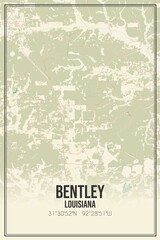 Retro US city map of Bentley, Louisiana. Vintage street map.