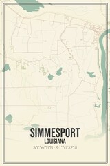 Retro US city map of Simmesport, Louisiana. Vintage street map.