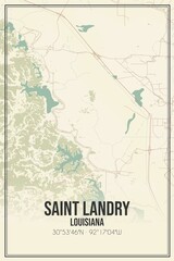 Retro US city map of Saint Landry, Louisiana. Vintage street map.