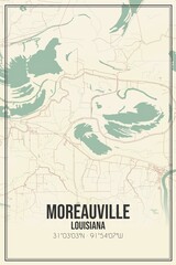 Retro US city map of Moreauville, Louisiana. Vintage street map.