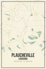 Retro US city map of Plaucheville, Louisiana. Vintage street map.