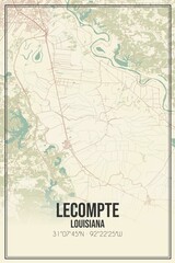 Retro US city map of Lecompte, Louisiana. Vintage street map.