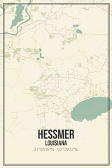 Retro US city map of Hessmer, Louisiana. Vintage street map.