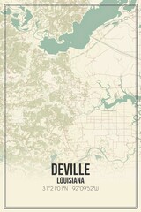 Retro US city map of Deville, Louisiana. Vintage street map.