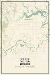 Retro US city map of Effie, Louisiana. Vintage street map.