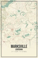 Retro US city map of Marksville, Louisiana. Vintage street map.