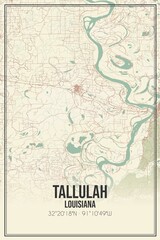Retro US city map of Tallulah, Louisiana. Vintage street map.