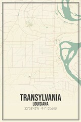 Retro US city map of Transylvania, Louisiana. Vintage street map.