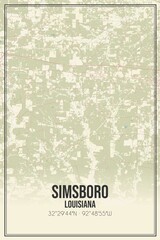 Retro US city map of Simsboro, Louisiana. Vintage street map.