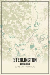 Retro US city map of Sterlington, Louisiana. Vintage street map.