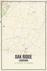Retro US city map of Oak Ridge, Louisiana. Vintage street map.