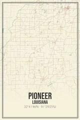 Retro US city map of Pioneer, Louisiana. Vintage street map.