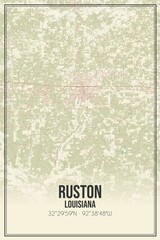 Retro US city map of Ruston, Louisiana. Vintage street map.