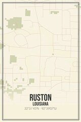 Retro US city map of Ruston, Louisiana. Vintage street map.