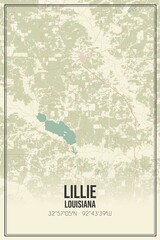 Retro US city map of Lillie, Louisiana. Vintage street map.