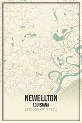 Retro US city map of Newellton, Louisiana. Vintage street map.