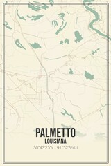 Retro US city map of Palmetto, Louisiana. Vintage street map.