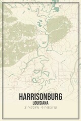 Retro US city map of Harrisonburg, Louisiana. Vintage street map.