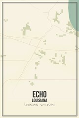 Retro US city map of Echo, Louisiana. Vintage street map.