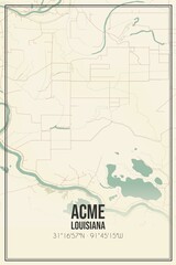 Retro US city map of Acme, Louisiana. Vintage street map.