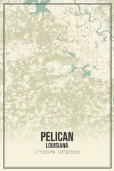 Retro US city map of Pelican, Louisiana. Vintage street map.