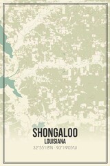 Retro US city map of Shongaloo, Louisiana. Vintage street map.