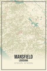 Retro US city map of Mansfield, Louisiana. Vintage street map.