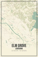 Retro US city map of Elm Grove, Louisiana. Vintage street map.