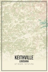 Retro US city map of Keithville, Louisiana. Vintage street map.