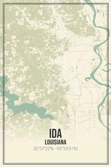 Retro US city map of Ida, Louisiana. Vintage street map.