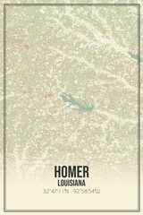 Retro US city map of Homer, Louisiana. Vintage street map.