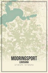 Retro US city map of Mooringsport, Louisiana. Vintage street map.