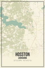Retro US city map of Hosston, Louisiana. Vintage street map.