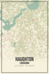 Retro US city map of Haughton, Louisiana. Vintage street map.