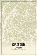 Retro US city map of Gibsland, Louisiana. Vintage street map.
