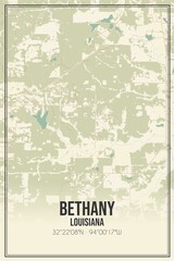 Retro US city map of Bethany, Louisiana. Vintage street map.