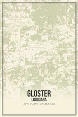 Retro US city map of Gloster, Louisiana. Vintage street map.