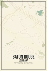 Retro US city map of Baton Rouge, Louisiana. Vintage street map.