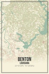 Retro US city map of Benton, Louisiana. Vintage street map.
