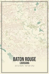 Retro US city map of Baton Rouge, Louisiana. Vintage street map.