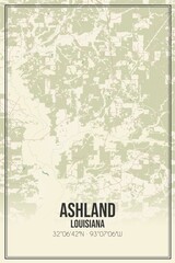 Retro US city map of Ashland, Louisiana. Vintage street map.